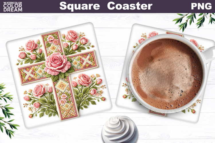 Easter Cross Square Coaster |Christian Religious Sublimation