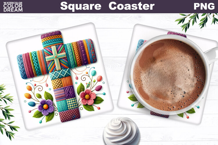 Easter Cross Square Coaster |Christian Religious Sublimation example image 1