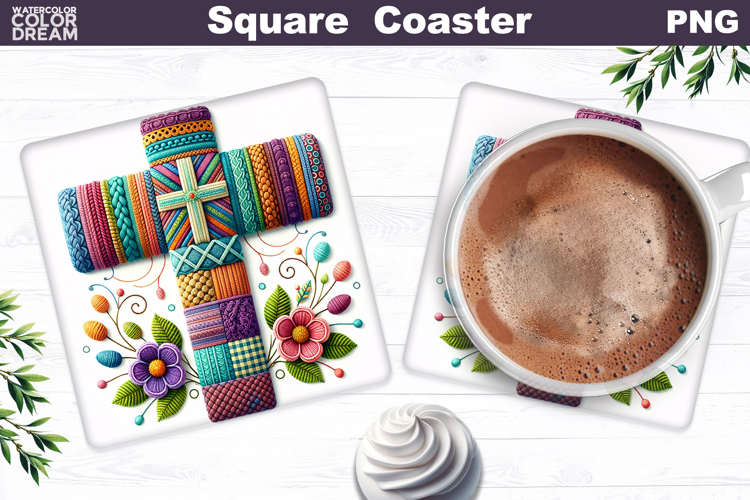 Easter Cross Square Coaster |Christian Religious Sublimation