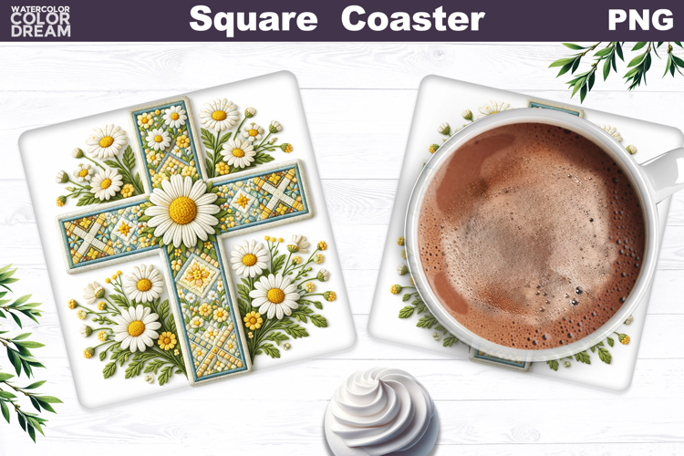Easter Cross Square Coaster |Christian Religious Sublimation