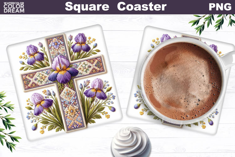 Easter Cross Square Coaster |Christian Religious Sublimation