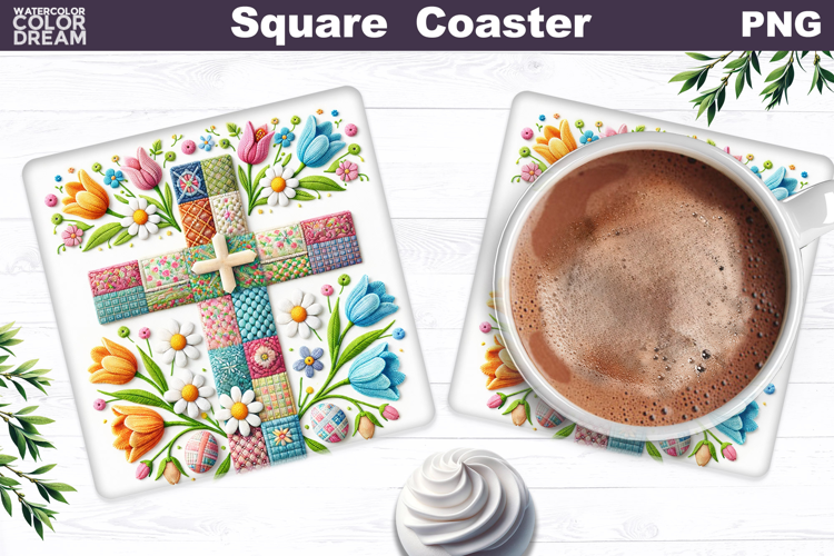Easter Cross Square Coaster |Christian Religious Sublimation