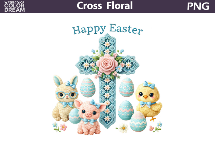 Easter Cross Floral Clipart | Christian Faith Sublimation