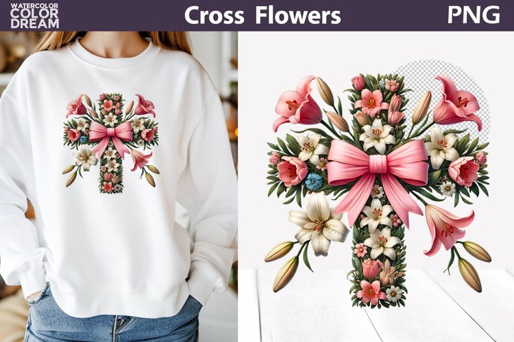 Cross Flowers Clipart | Easter Cross Sublimation