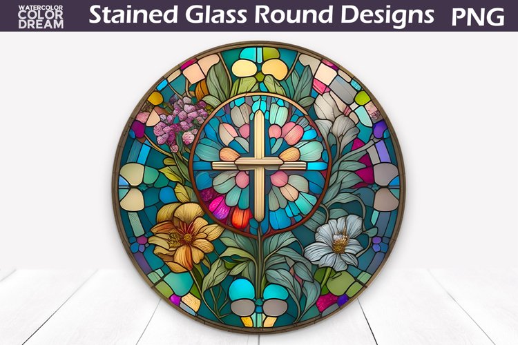 Cross Stained Glass Sublimation | Cross Round Sign