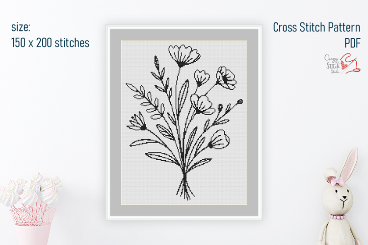 Cottagecore Flowers Cross Stitch, Easy Xstitch Chart