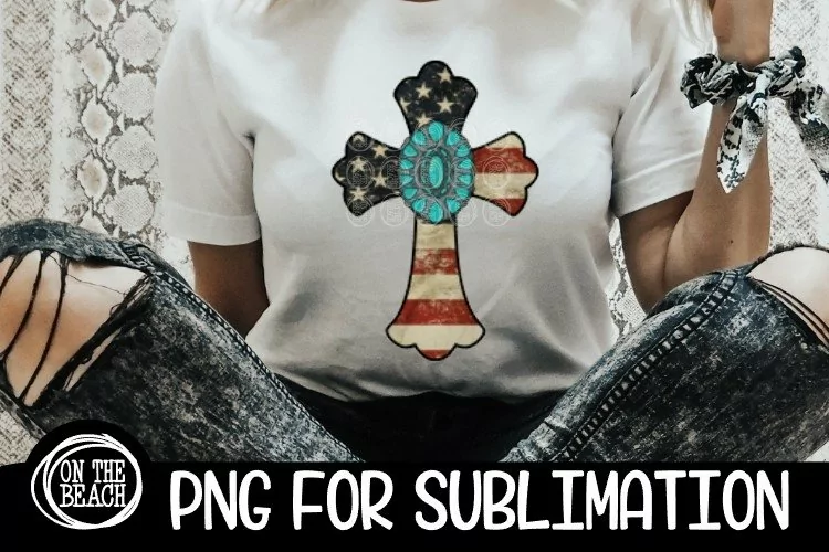 CROSS - Vintage Flag - Turquoise - PNG Sublimation