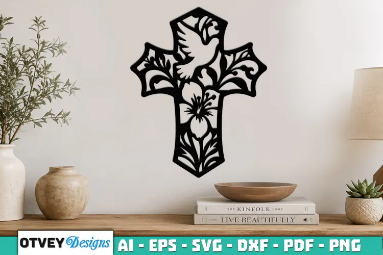 Cross with Flower and Dove Lasercut