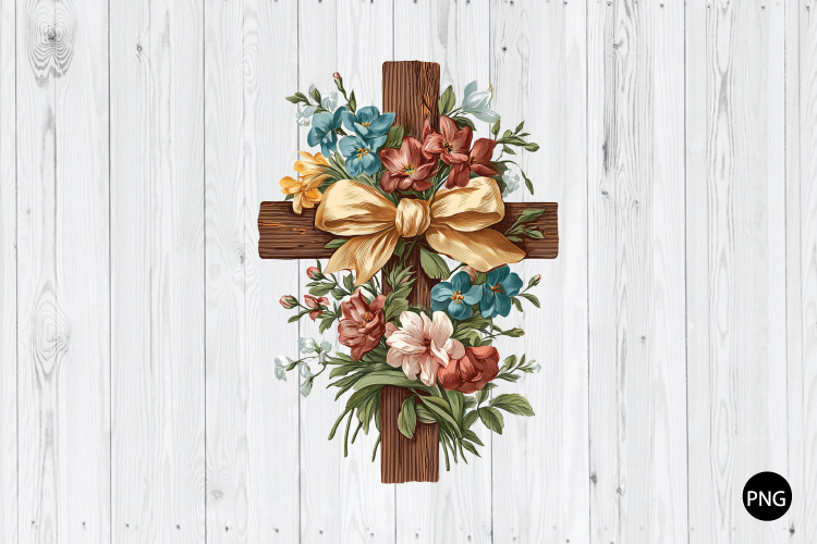 Cross with Flowers PNG, Cross PNG, Croquette Cross PNG