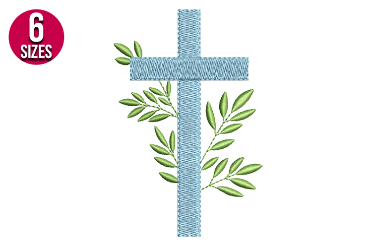 Cross with Leaves Machine Embroidery Design | Christian Art