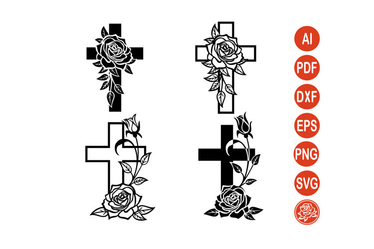 Cross with Rose SVG Bundle Gothic Floral Cross Line Art