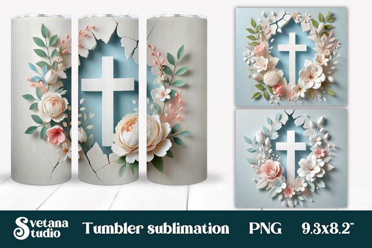 Christian religious tumbler with cross sublimation design