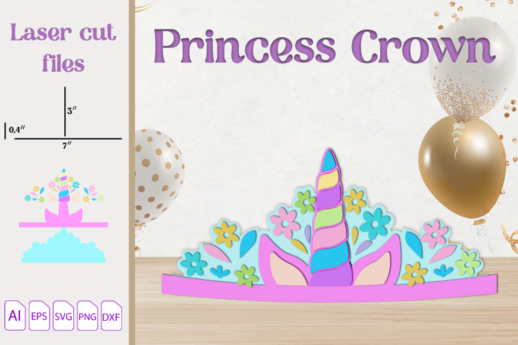 Unicorn Birthday crown svg, Layered princess tiara laser cut
