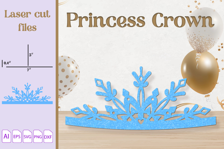 Princess Birthday tiara laser cut, Snowlake crown svg