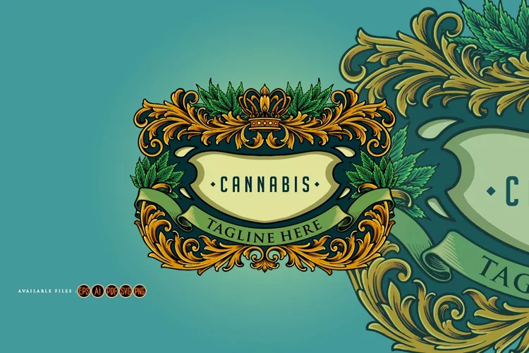 Crown frame cannabis elegant vintage illustrations