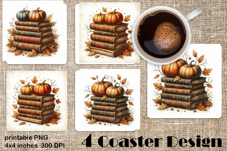 Square coasters PNG| Fantasy, Pumpkin & Antique Books | Fall