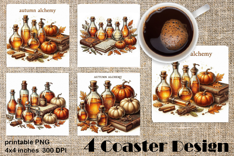 Square coasters PNG| Fantasy, Pumpkin & Antique Books | Fall