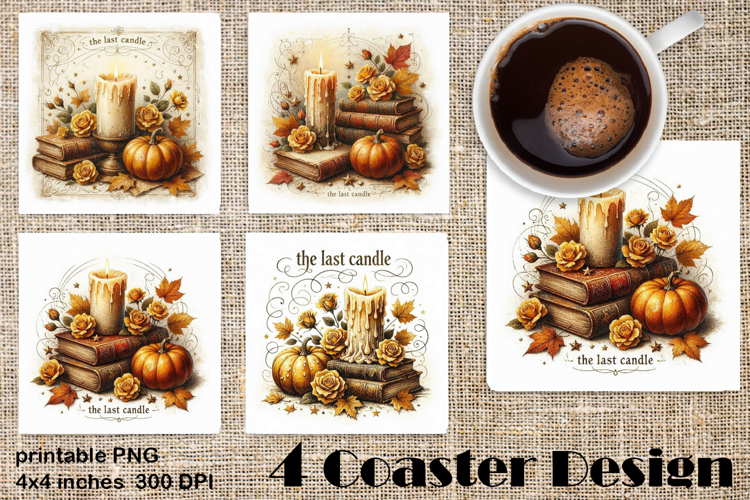 Square coasters PNG| Fantasy, Pumpkin & Antique Books | Fall