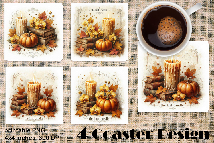 Square coasters PNG| Fantasy, Pumpkin & Antique Books | Fall