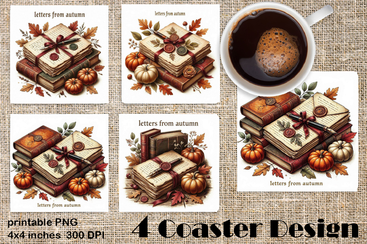 Square coasters PNG| Fantasy, Pumpkin & Antique Books | Fall