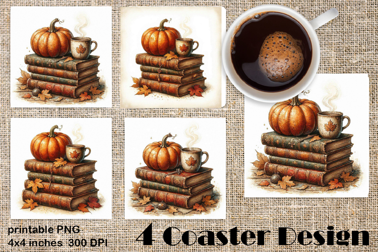 Square coasters PNG| Fantasy, Pumpkin & Antique Books | Fall