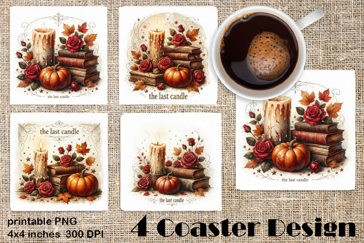 Square coasters PNG| Fantasy, Pumpkin & Antique Books | Fall