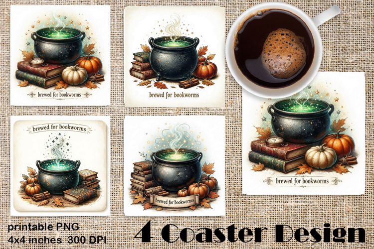 Square coasters PNG| Fantasy, Pumpkin & Antique Books | Fall