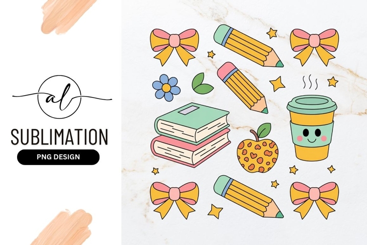 Cute School Elements Illustration Sublimation Png