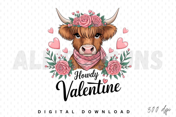 Highland Cow Valentine Cute Cow With Roses And Hearts
