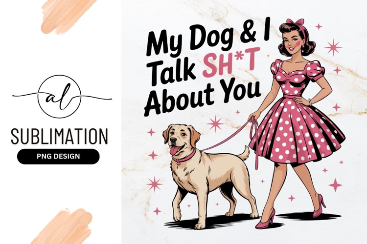 Retro Girl And Dog Conversation Illustration