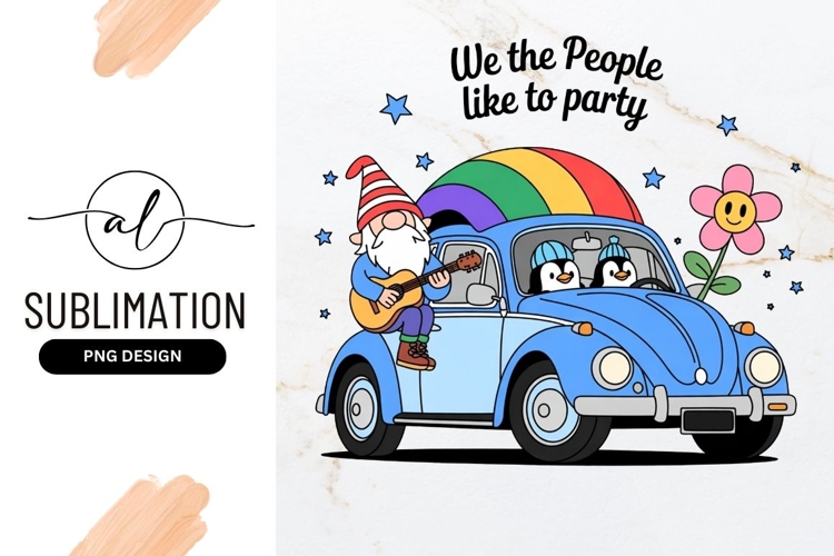 Gnome Penguins And Party Car Sublimation Png