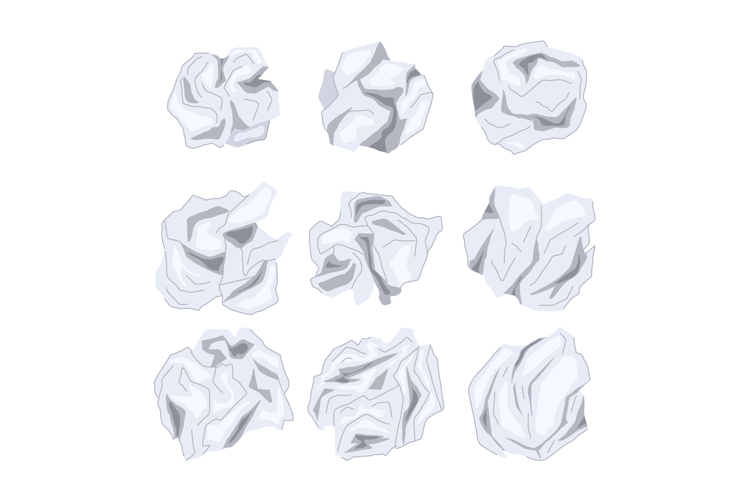 crumpled paper balls set cartoon
