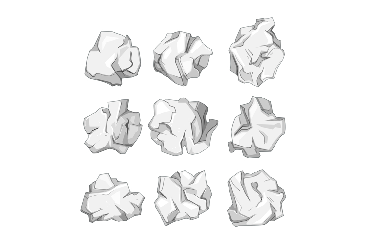 crumpled paper balls set cartoon