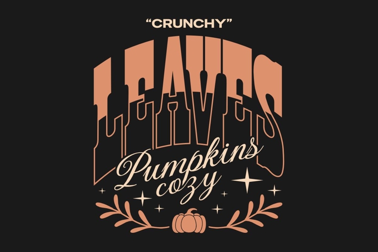 Crunchy Leaves Pumpkins Cozy Typography T-shirt