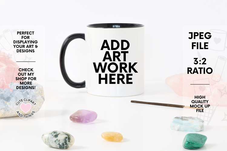 Mug Mock Up | Cute Crystal 11oz Black Handle Mug Mock Up
