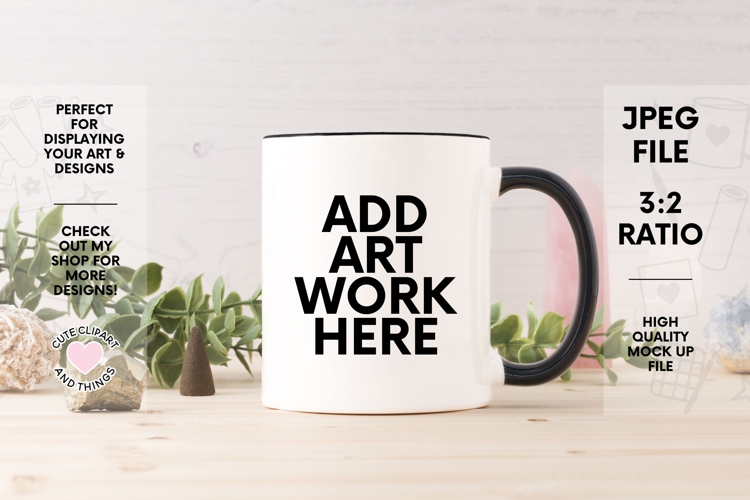 11oz Black Handle Mug Mock Up | Mug Mock Up With Leaves