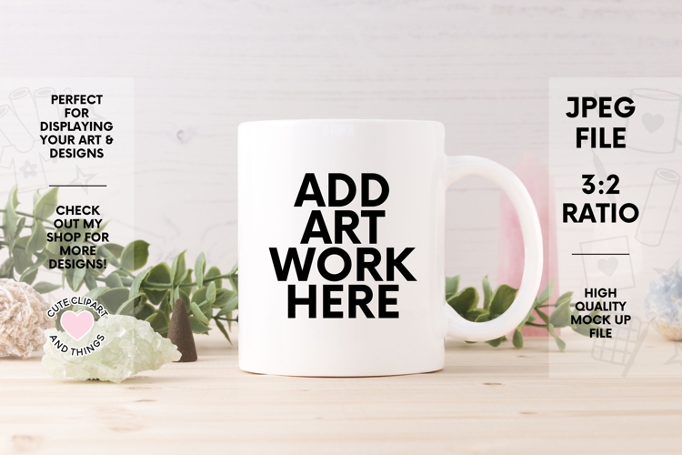 11oz Mug Mock Up | Mug Mock Up With Leaves And Crystals