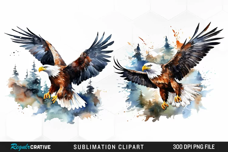Watercolor Eagles Sublimation PNG Clipart