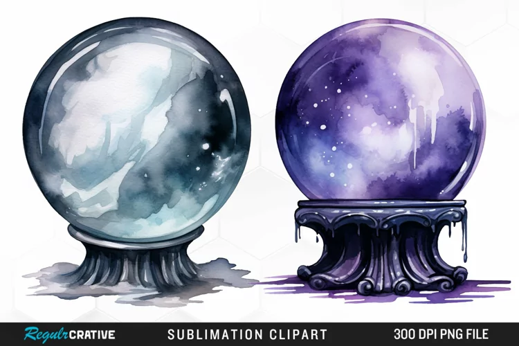 Watercolor Crystal Ball Graphics Clipart