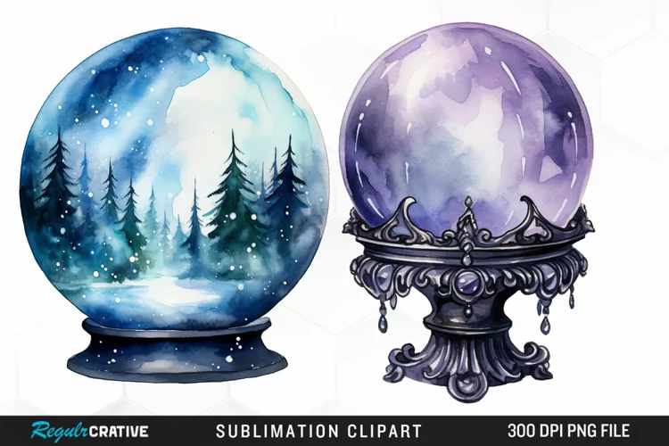 Watercolor Crystal Ball Graphics Clipart