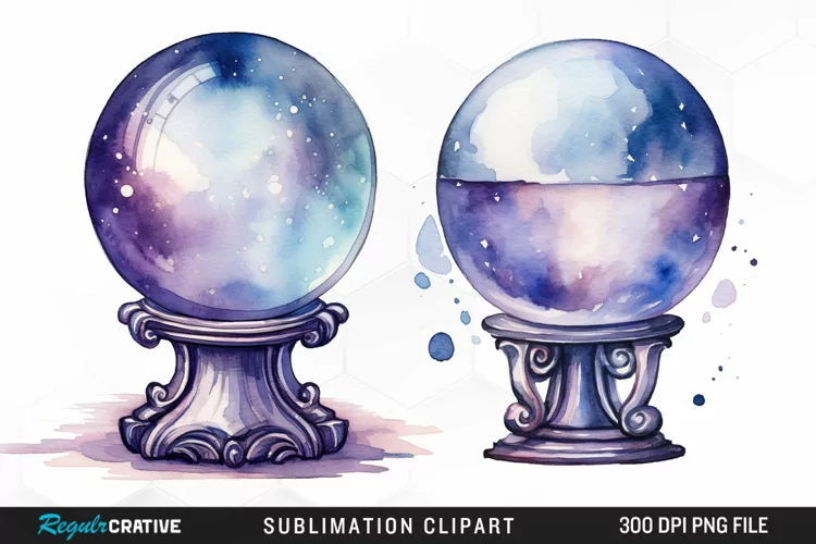 Watercolor Crystal Ball Graphics Clipart