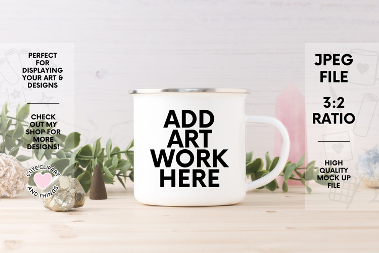 Camping Mug Mock Up | Enamel Mug Mock Up With Leaves Crystal