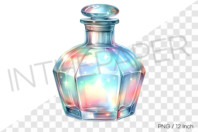 Luminous iridescent aurora shades crystal empty bottle PNG C