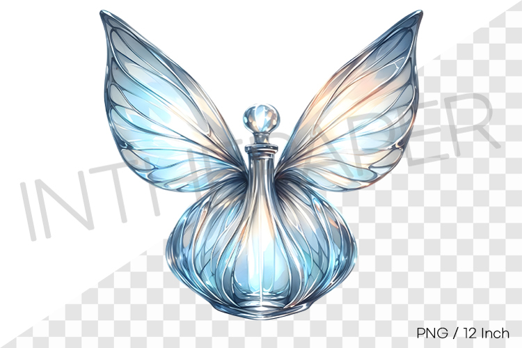 Whimsical fairy wings decorated crystal empty bottle PNG art
