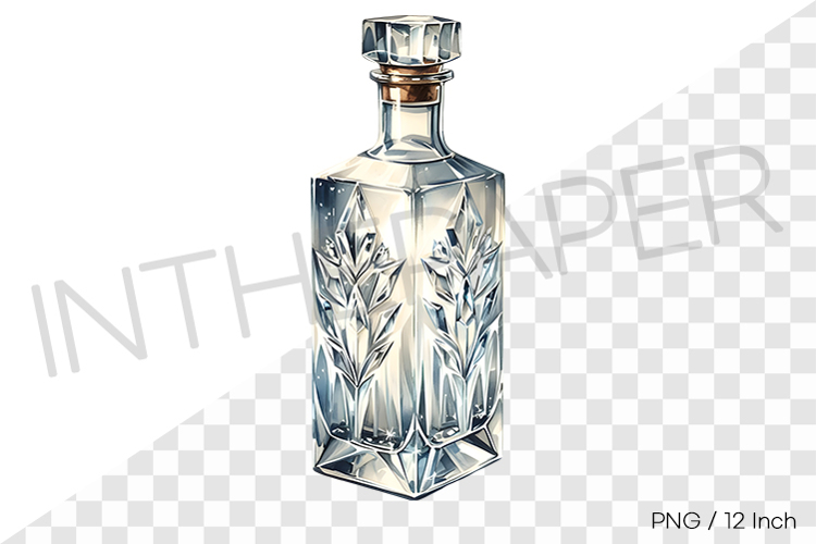 Frosted frost etching square crystal empty bottle PNG art