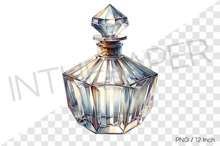 Wide prism square crystal empty bottle with gem topper PNG