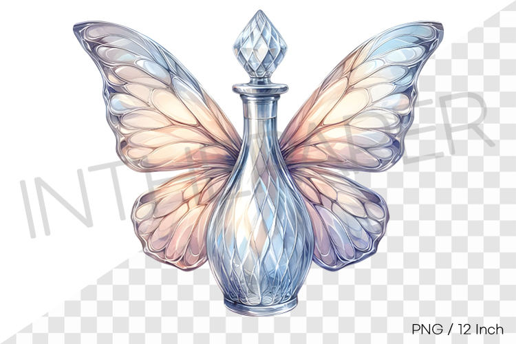 Elegant butterfly wings design crystal empty bottle PNG art