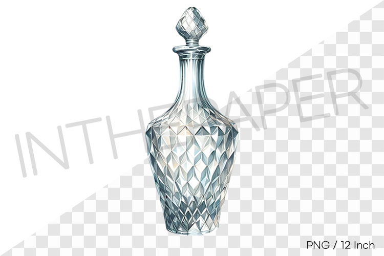 Intricate lattice cut pattern tall crystal empty bottle PNG