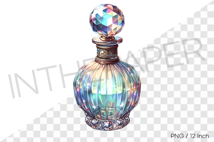 Dazzling holographic round crystal empty bottle PNG Clipart