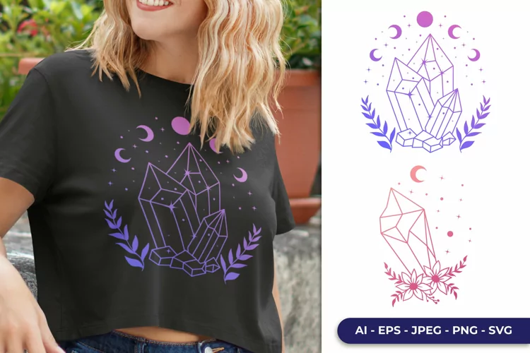 Colorful Magical Crystal with Flower SVG